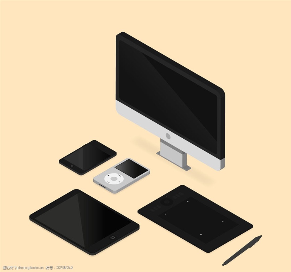 5款立體電子產(chǎn)品矢量素材 電腦配件設(shè)計新選擇